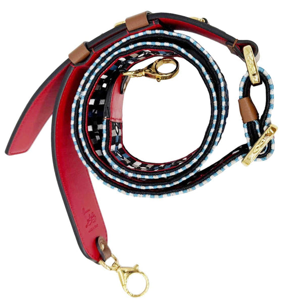 CHRISTIAN LOUBOUTIN Greekaba Embroidered Leather Bag Strap Blue