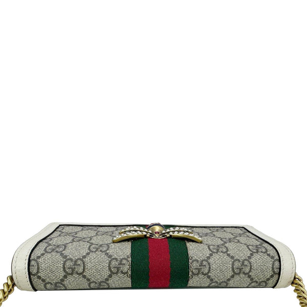 GUCCI Web Queen Margaret Mini GG Supreme Canvas Chain Wallet Beige 476079