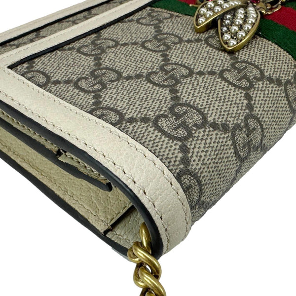 GUCCI Web Queen Margaret Mini GG Supreme Canvas Chain Wallet Beige 476079