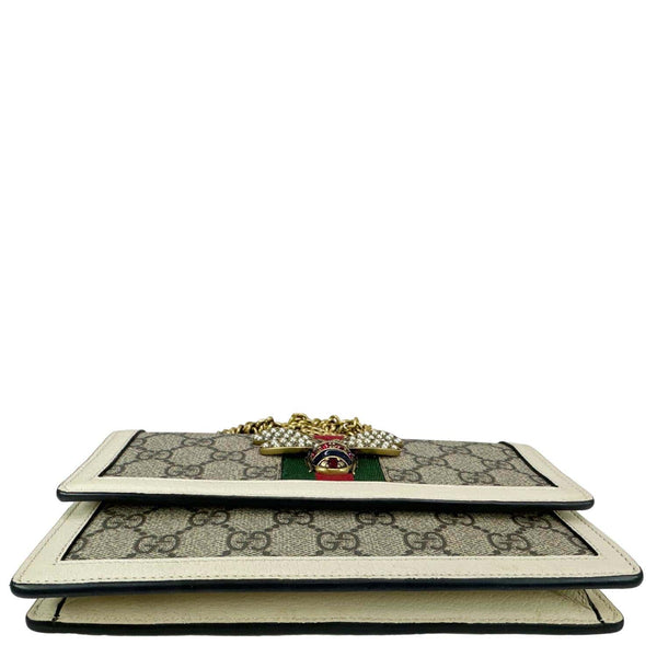 GUCCI Web Queen Margaret Mini GG Supreme Canvas Chain Wallet Beige 476079