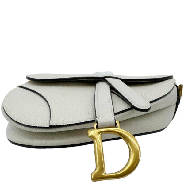 CHRISTIAN DIOR Saddle Leather Satchel Shoulder Bag Off White