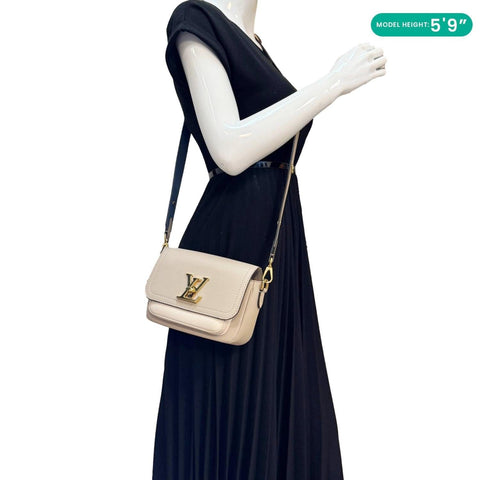 LOUIS VUITTON Lockme Tender Grained Calfskin Leather Shoulder Bag Greige