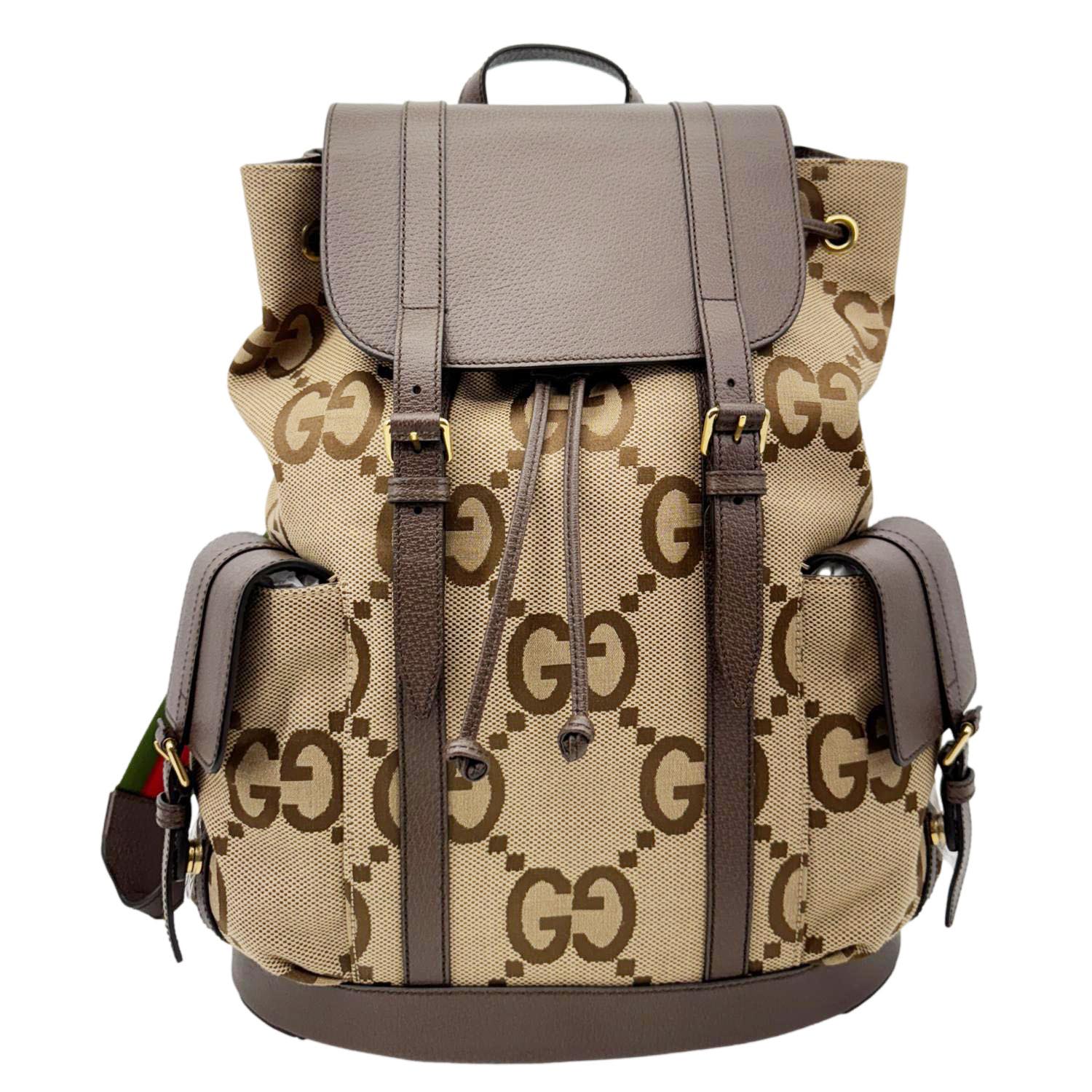Gucci Brown Monogram Jumbo GG Canvas and Leather Backpack - Front