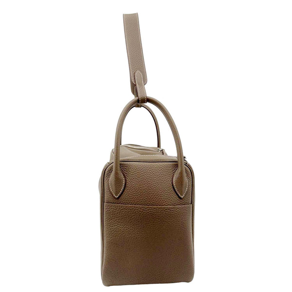 HERMES Lindy 30 Taurillon Clemence Leather Shoulder Bag Taupe