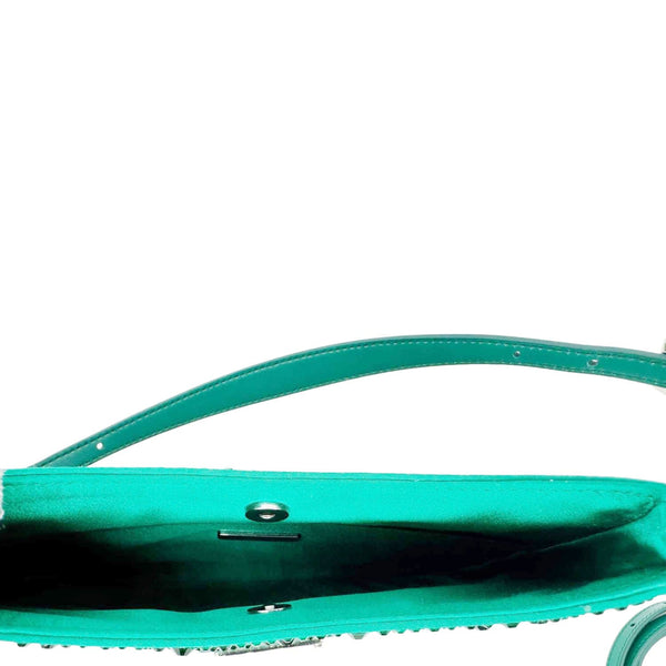 PRADA Cleo Cristal Embellished Satin Shoulder Bag Emerald Green