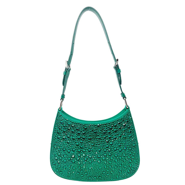 PRADA Cleo Cristal Embellished Satin Shoulder Bag Emerald Green