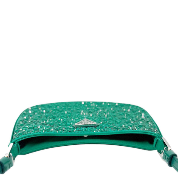 PRADA Cleo Cristal Embellished Satin Shoulder Bag Emerald Green
