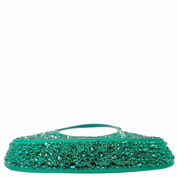 PRADA Cleo Cristal Embellished Satin Shoulder Bag Emerald Green