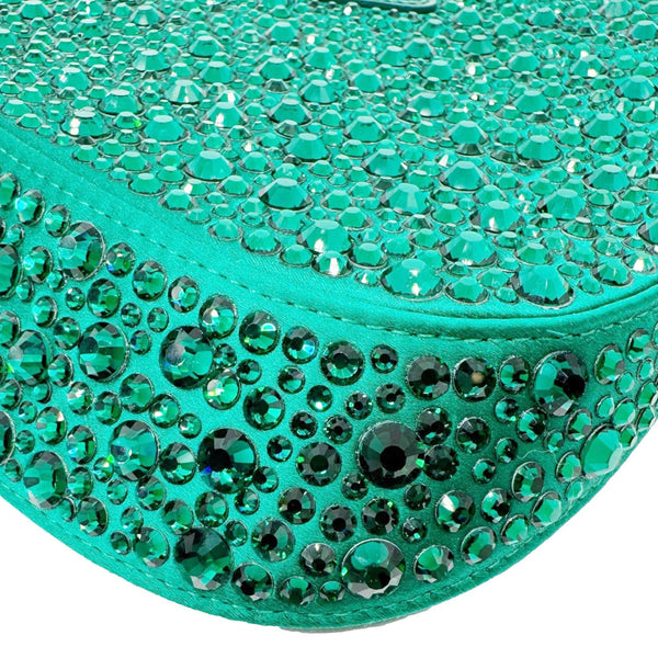 PRADA Cleo Cristal Embellished Satin Shoulder Bag Emerald Green