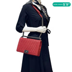 CHANEL Boy Flap Quilted Caviar Leather Chain Shoulder Bag Red