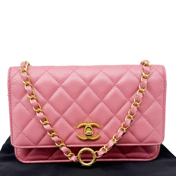 CHANEL Matelasse CC Quilted Caviar Leather WOC Crossbody Bag Pink