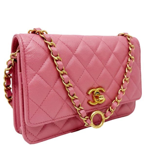 CHANEL Matelasse CC Quilted Caviar Leather WOC Crossbody Bag Pink