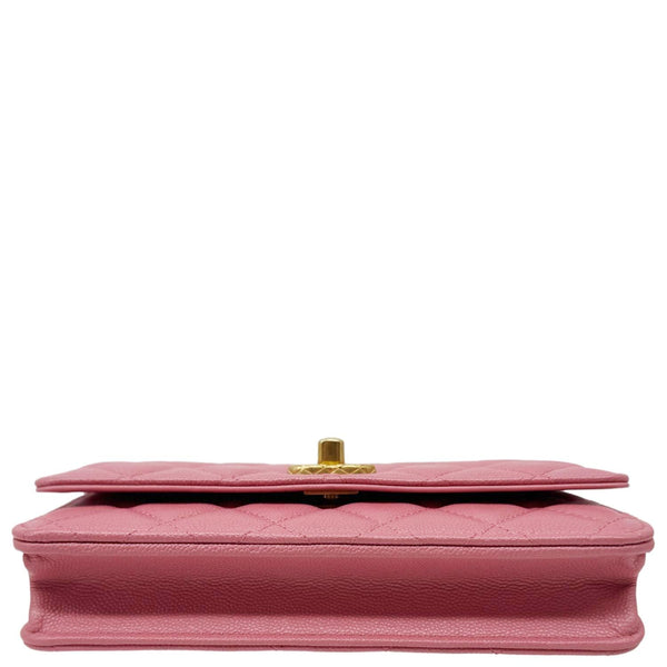 CHANEL Matelasse CC Quilted Caviar Leather WOC Crossbody Bag Pink