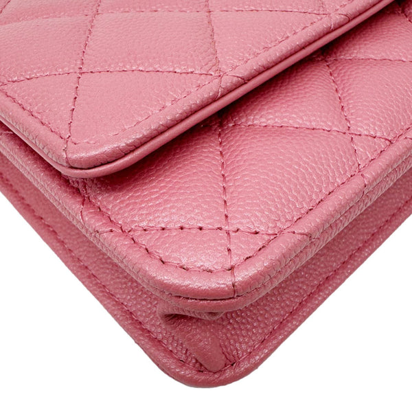 CHANEL Matelasse CC Quilted Caviar Leather WOC Crossbody Bag Pink