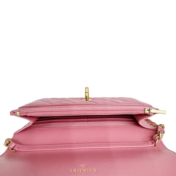 CHANEL Matelasse CC Quilted Caviar Leather WOC Crossbody Bag Pink