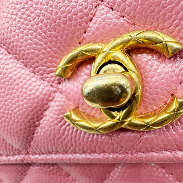 CHANEL Matelasse CC Quilted Caviar Leather WOC Crossbody Bag Pink