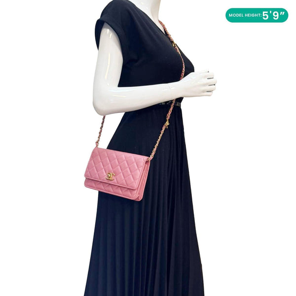 CHANEL Matelasse CC Quilted Caviar Leather WOC Crossbody Bag Pink