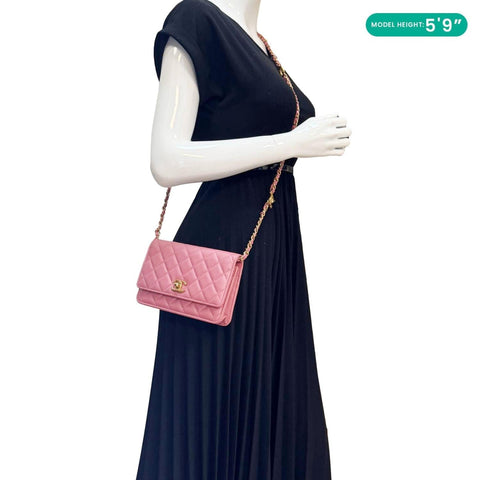 CHANEL Matelasse CC Quilted Caviar Leather WOC Crossbody Bag Pink
