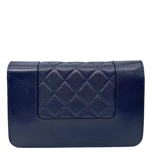 CHANEL Mademoiselle Vintage Flap Quilted Sheepskin Crossbody Bag Navy Blue