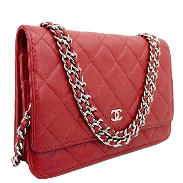 Chanel Classic Flap Red Quilted Leather Wallet On Chain - Side View