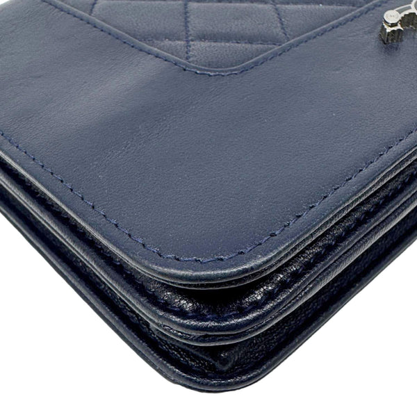 CHANEL Mademoiselle Vintage Flap Quilted Sheepskin Crossbody Bag Navy Blue