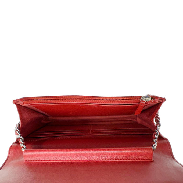 CHANEL Classic Flap Quilted Leather Wallet On Chain Red