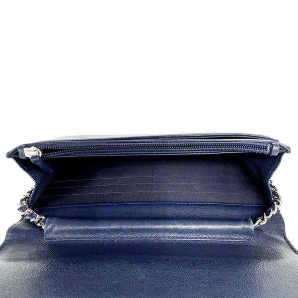 CHANEL Mademoiselle Vintage Flap Quilted Sheepskin Crossbody Bag Navy Blue