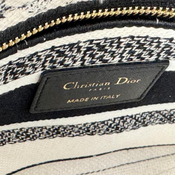 CHRISTIAN DIOR Lady D-Lite Medium Embroidered Zodiac Toile De Jouy Shoulder Bag White