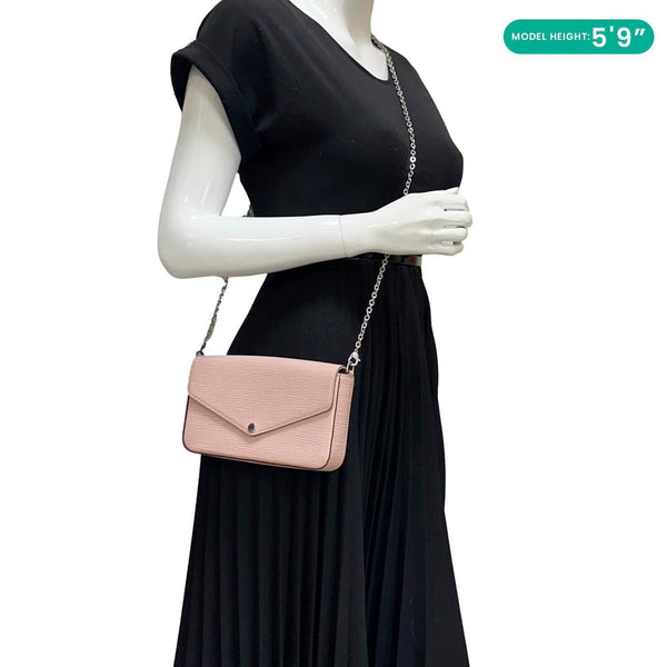LOUIS VUITTON Felicie Pochette Epi Leather Crossbody Bag Pink