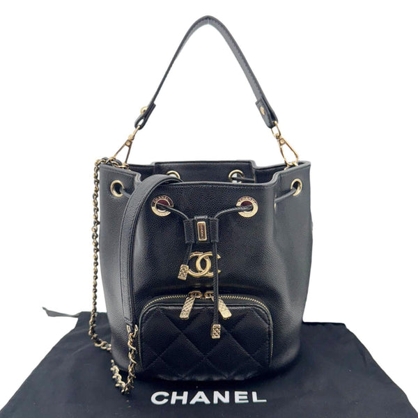CHANEL Business Affinity Caviar Quilted Leather Drawstring Bucket Bag Black
