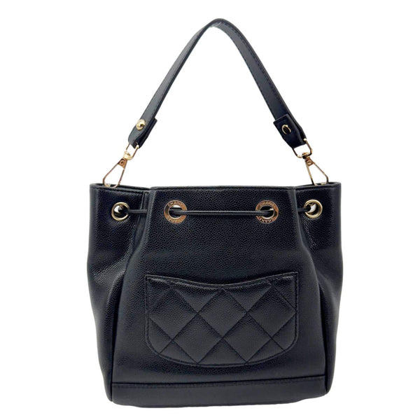 CHANEL Business Affinity Caviar Quilted Leather Drawstring Bucket Bag Black