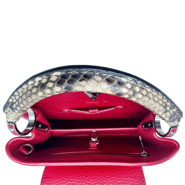 LOUIS VUITTON Capucines BB Python Handle Leather Satchel Bag Red