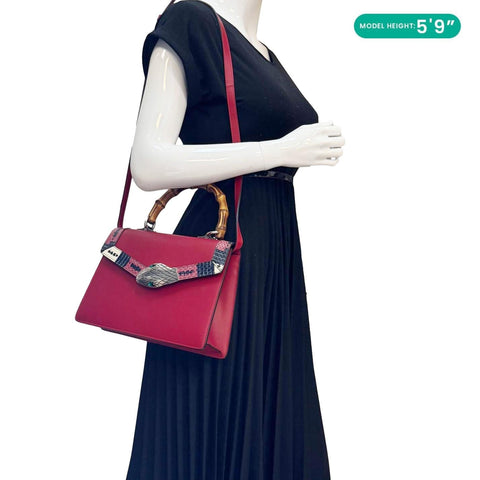 GUCCI Lilith Bamboo Leather Top Handle Shoulder Bag Red 453751