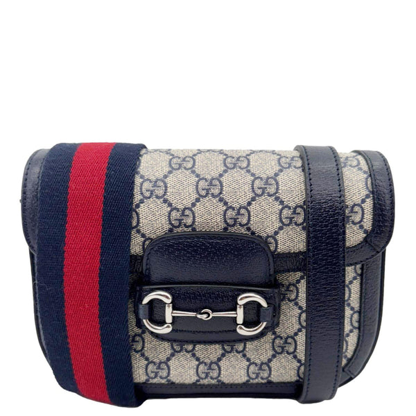 GUCCI Horsebit 1955 Flap Mini Dollar GG Supreme Canvas Shoulder Bag Navy Blue 658574