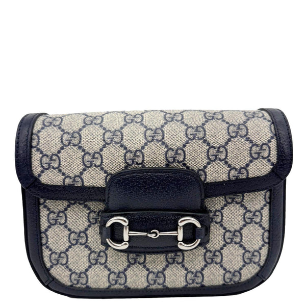 GUCCI Horsebit 1955 Flap Mini Dollar GG Supreme Canvas Shoulder Bag Navy Blue 658574