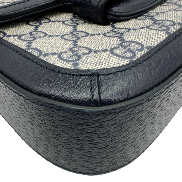 GUCCI Horsebit 1955 Flap Mini Dollar GG Supreme Canvas Shoulder Bag Navy Blue 658574