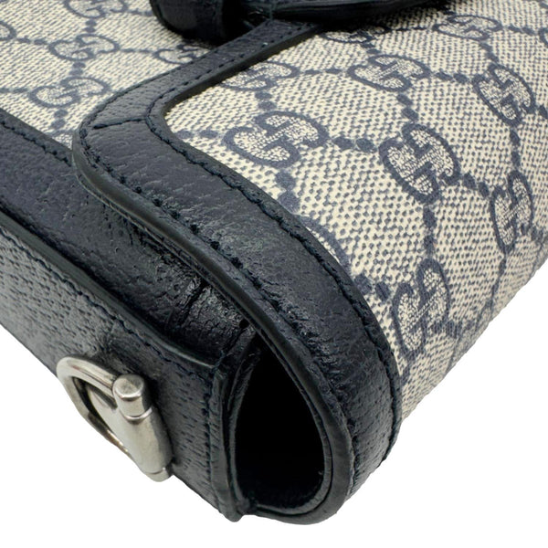 GUCCI Horsebit 1955 Flap Mini Dollar GG Supreme Canvas Shoulder Bag Navy Blue 658574
