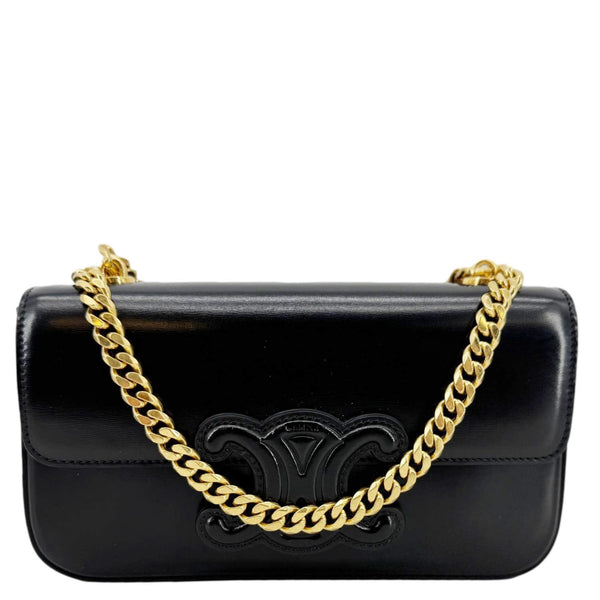 CELINE Triomphe Claude Shiny Leather Chain Shoulder Bag Black