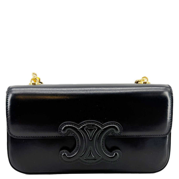 CELINE Triomphe Claude Shiny Leather Chain Shoulder Bag Black