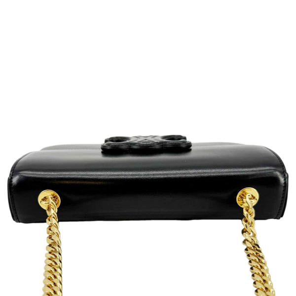 CELINE Triomphe Claude Shiny Leather Chain Shoulder Bag Black