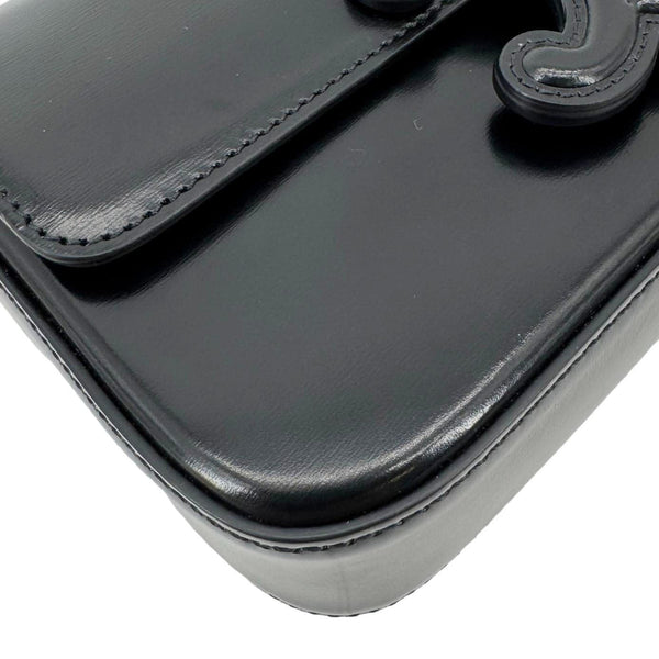 CELINE Triomphe Claude Shiny Leather Chain Shoulder Bag Black