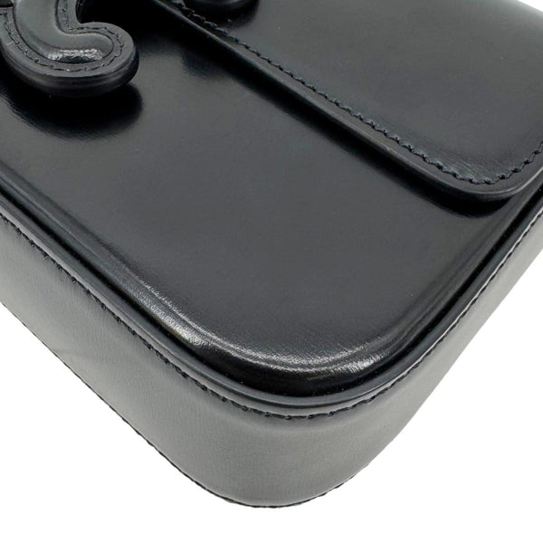 CELINE Triomphe Claude Shiny Leather Chain Shoulder Bag Black