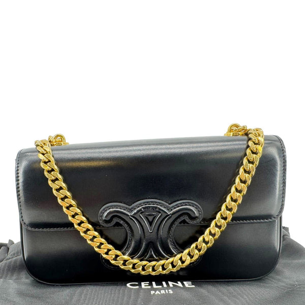 CELINE Triomphe Claude Shiny Leather Chain Shoulder Bag Black