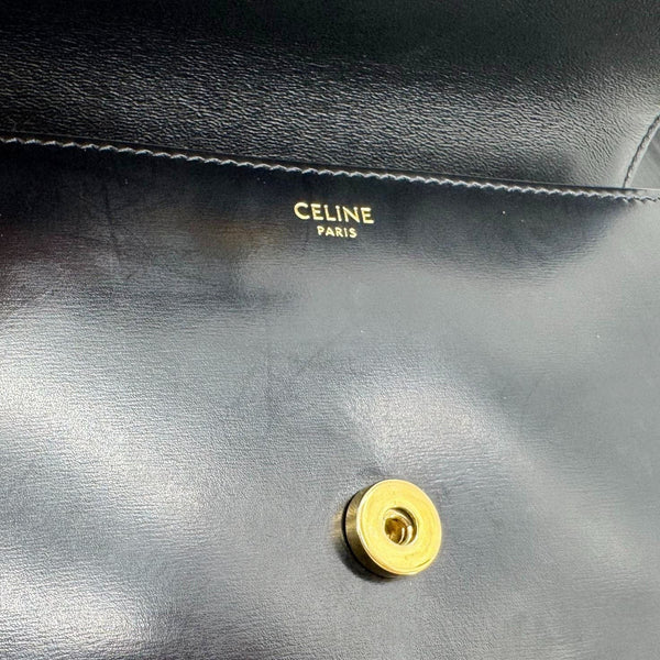 CELINE Triomphe Claude Shiny Leather Chain Shoulder Bag Black
