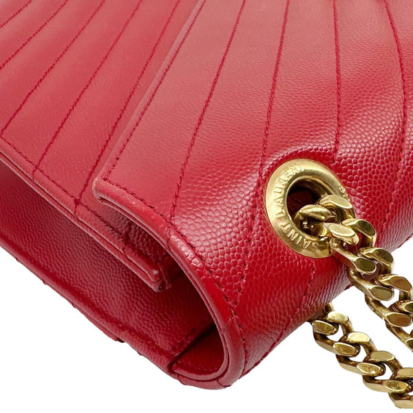 YVES SAINT LAURENT Envelope Flap Large Grain De Poudre Crossbody Bag Red