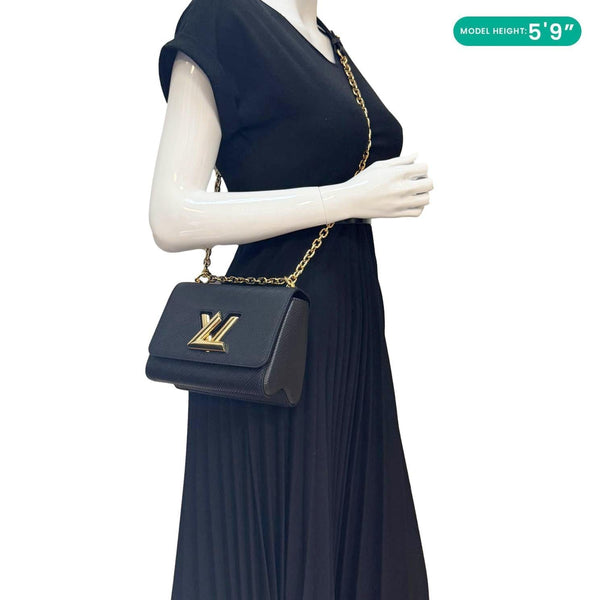 Louis Vuitton LV Twist MM Black Epi Leather Chain Shoulder Bag - Model Wearing