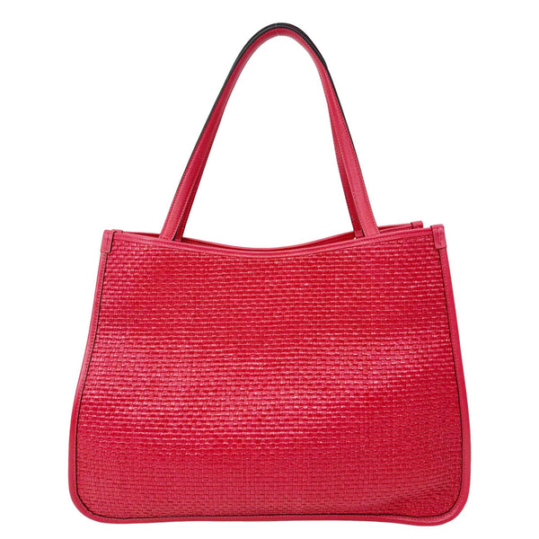 GUCCI Horsebit 1955 Medium Raffia Leather Tote Bag Red 623694