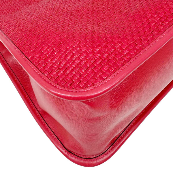 GUCCI Horsebit 1955 Medium Raffia Leather Tote Bag Red 623694