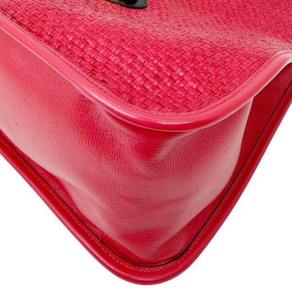 GUCCI Horsebit 1955 Medium Raffia Leather Tote Bag Red 623694