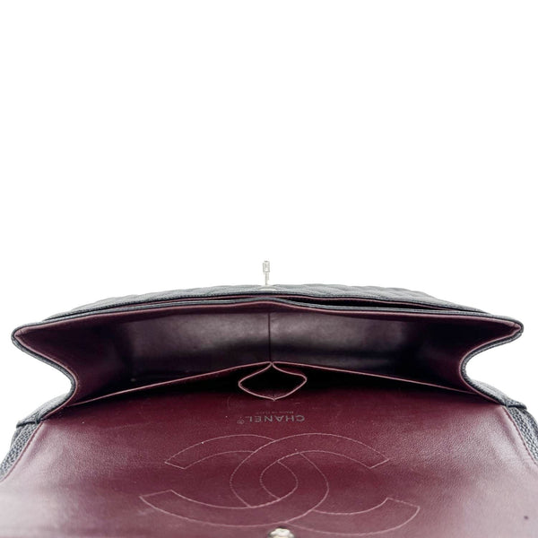 CHANEL Classic Jumbo Double Flap Quilted Caviar Leather Shoulder Bag Black